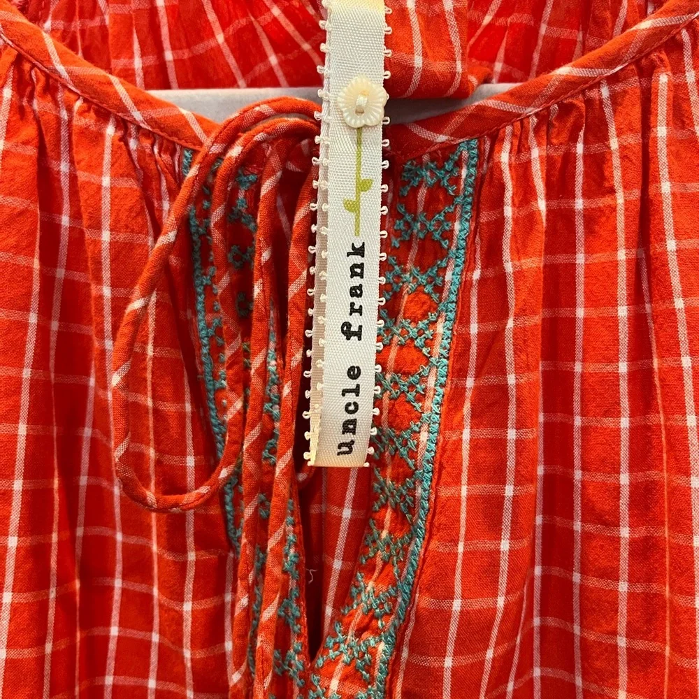 Uncle Frank Long Sleeve Peasant Dress Size XS‎ Orange Embroidered 100% Cotton - Picture 4 of 6